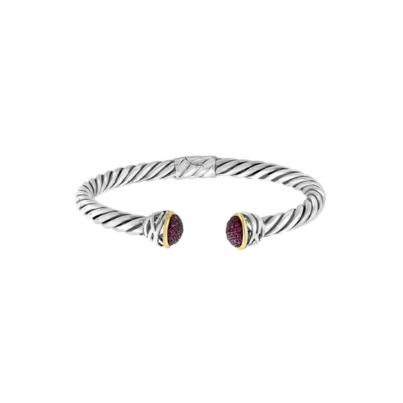 Effy®Ruby Twisted Bangle Bracelet in 18K Gold Trim Sterling Silver Bangle - Picture 5 of 6